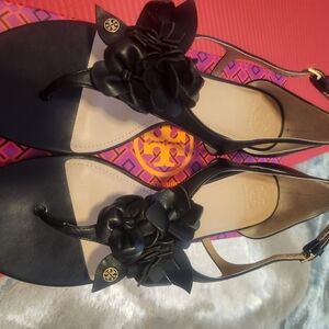 Tory Burch Black Blossom Flat Sandals